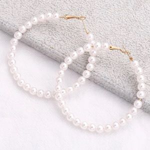 Faux Pearl Beaded Hoop Earrings